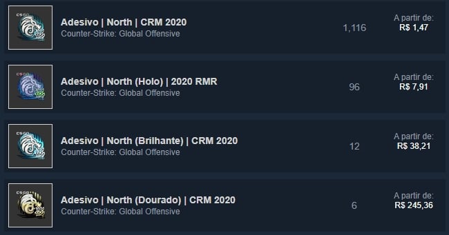 Preço do adesivo antes da saída da North do CS:GO | Reprodução/Steam