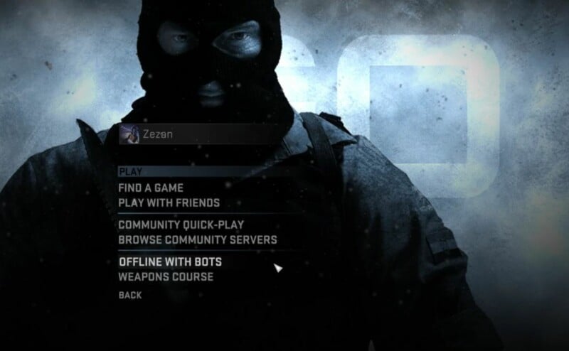 O menu principal utilizado na versão Beta e no lançamento do jogo, em 2012 Foto: Reprodução/CS:GO