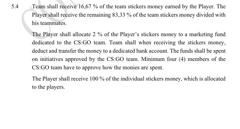 Cláusula do contrato dos jogadores da NIP sobre a venda de adesivos 
