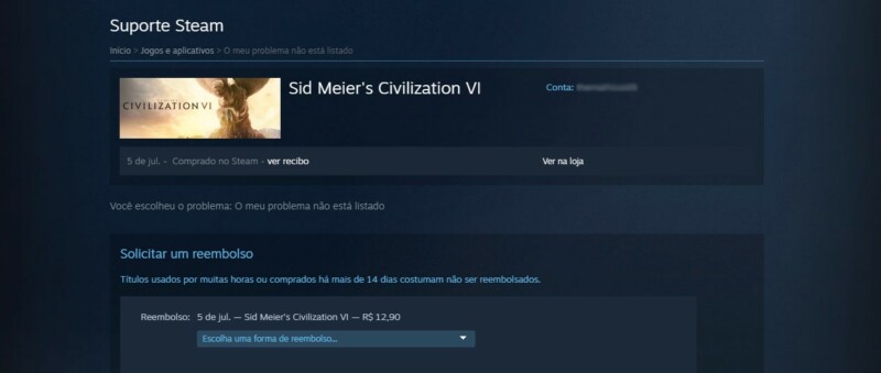 Como pedir reembolso na Steam