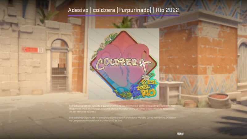 Adesivo purpurinado de coldzera no IEM Rio Major 2022 | Foto: Reprodução/Counter-Strike