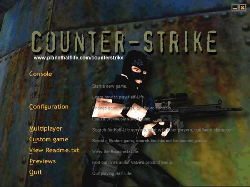 O menu da primeira versão do Counter-Strike lançada ao público | Foto: Reprodução/Valve